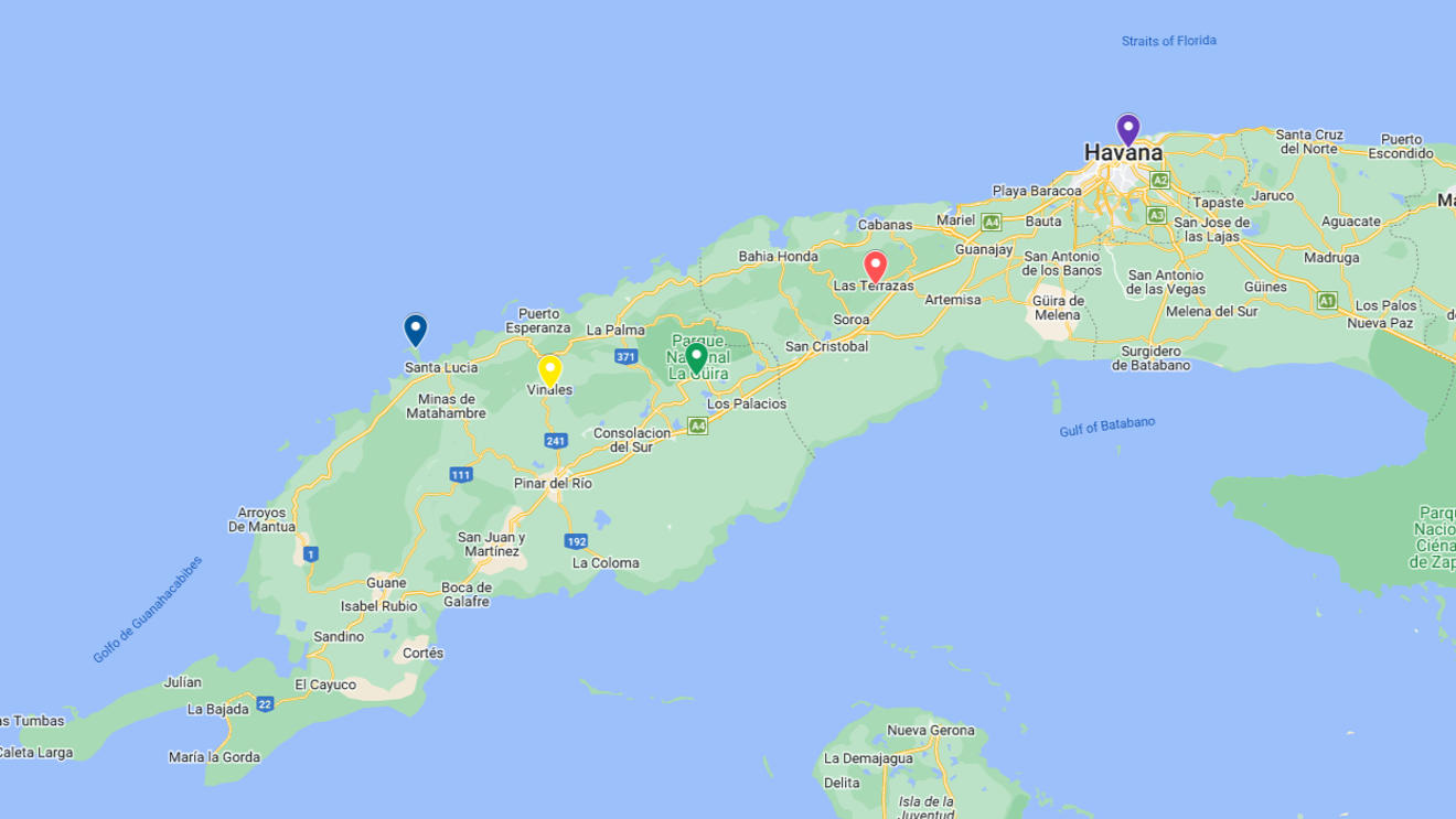 Cuba by bike route on Google maps